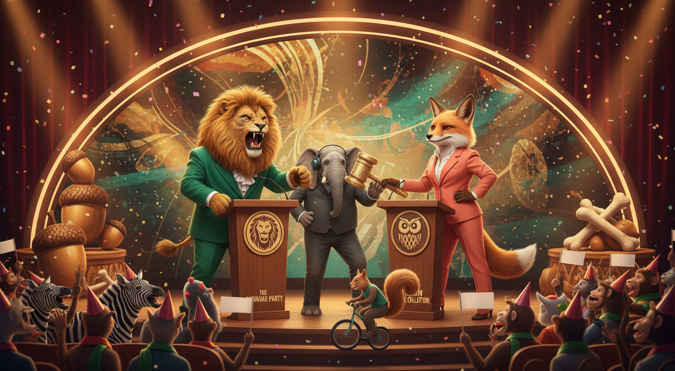 Hayvan Politikacı Absürt Tartışma Şovu Prompt Görseli