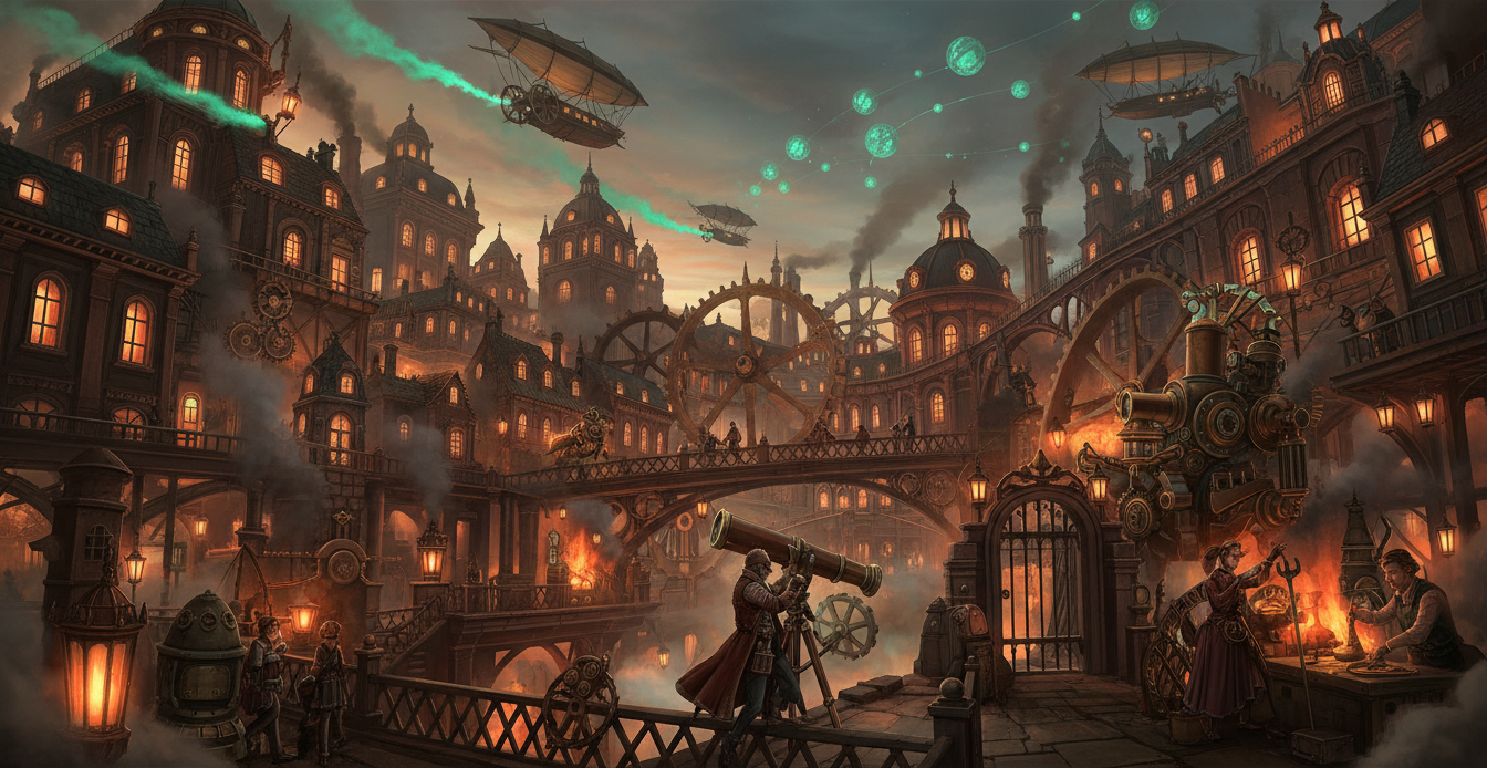 Steampunk Viktoryen Dönem Sahnesi Tasarımı Prompt Görseli