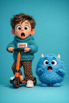 Scooter’lı Çocuk ve Arkadaşı Fotoğrafı Prompt Görseli