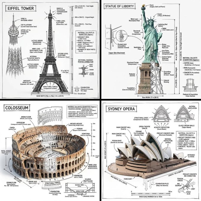 Simgesel Yapı İnfografikleri Görseli Oluşturmak Prompt Görseli