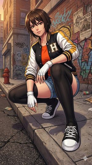 Sokak Kenarı Çömelmiş Kadın Detaylı İllüstrasyonu Prompt Görseli