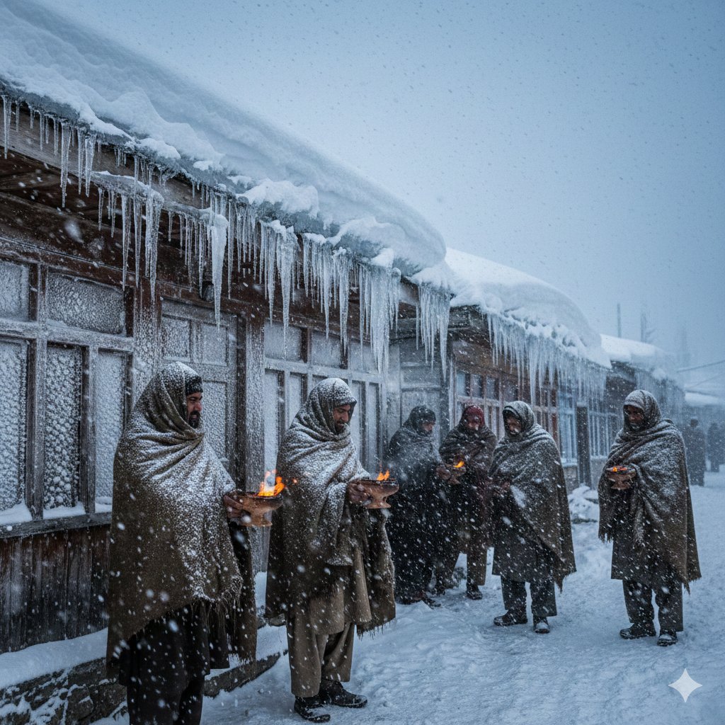 Kaşmir Kışında Geleneksel Yaşam Sahnesi Prompt Görseli