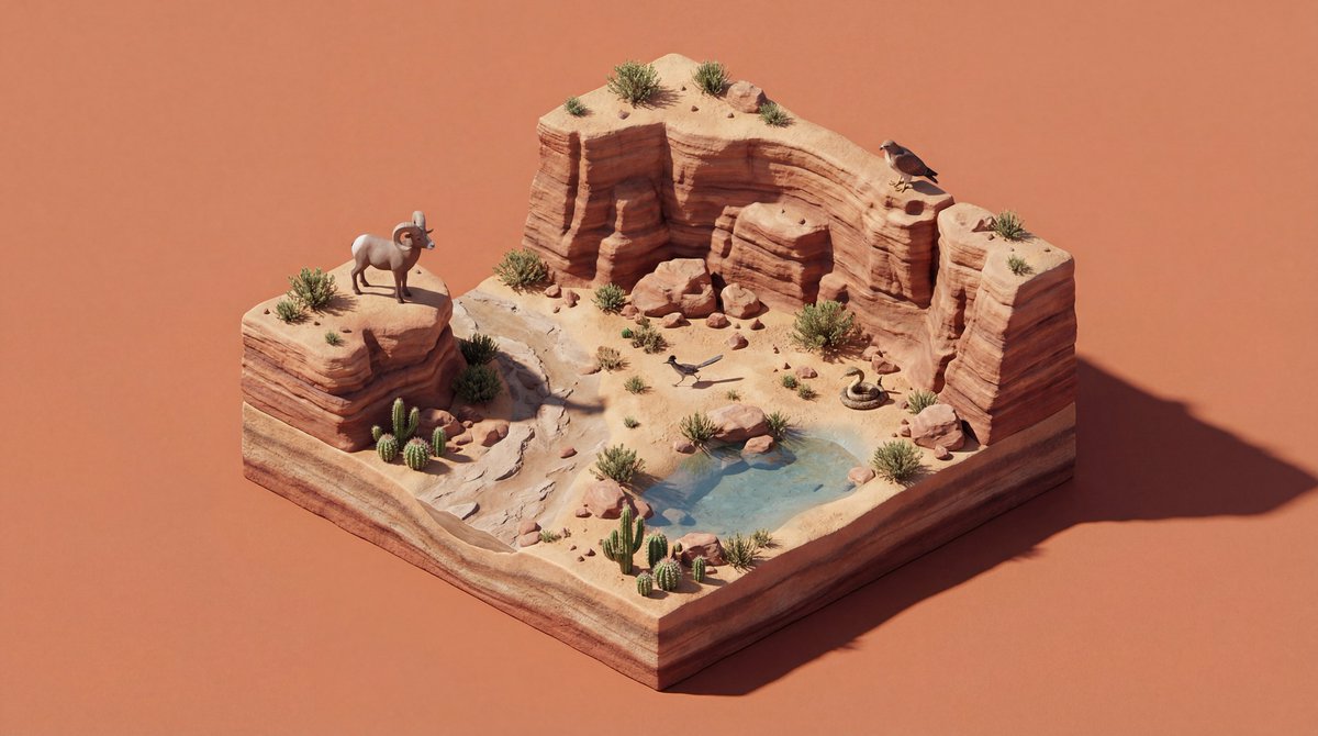 İzometrik Minyatür Yaban Hayatı Diorama Prompt Görseli