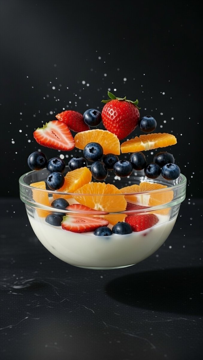 Sinematik Uçuşan Meyve Salatası Prompt Görseli