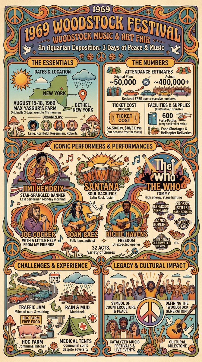1969 Woodstock Festivali İnfografiği Prompt Görseli