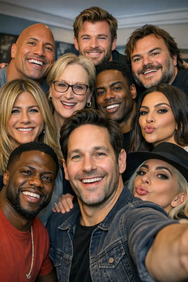 Ünlülerle Merkezî Selfie Fotoğrafı Prompt Görseli