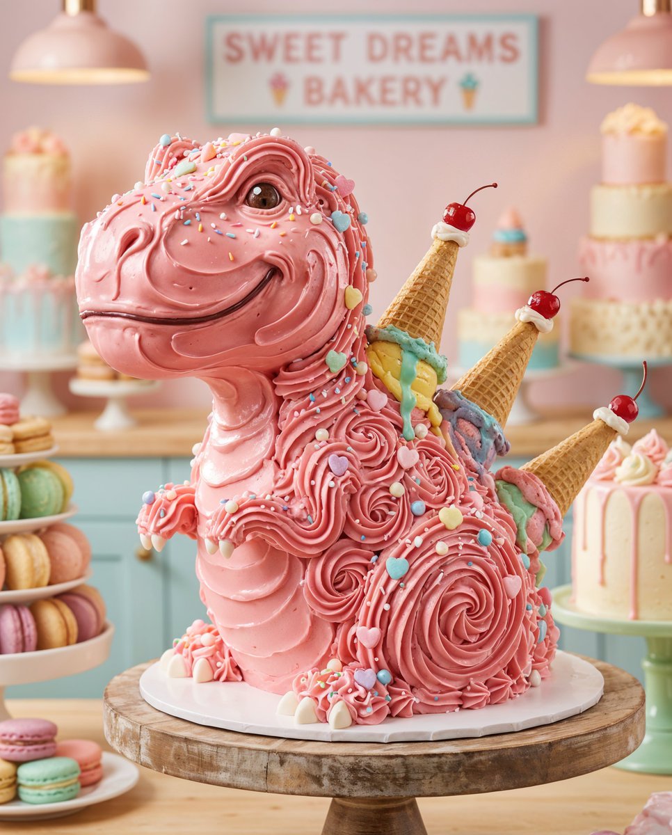 Pembe Şekerleme T-Rex Portresi Prompt Görseli