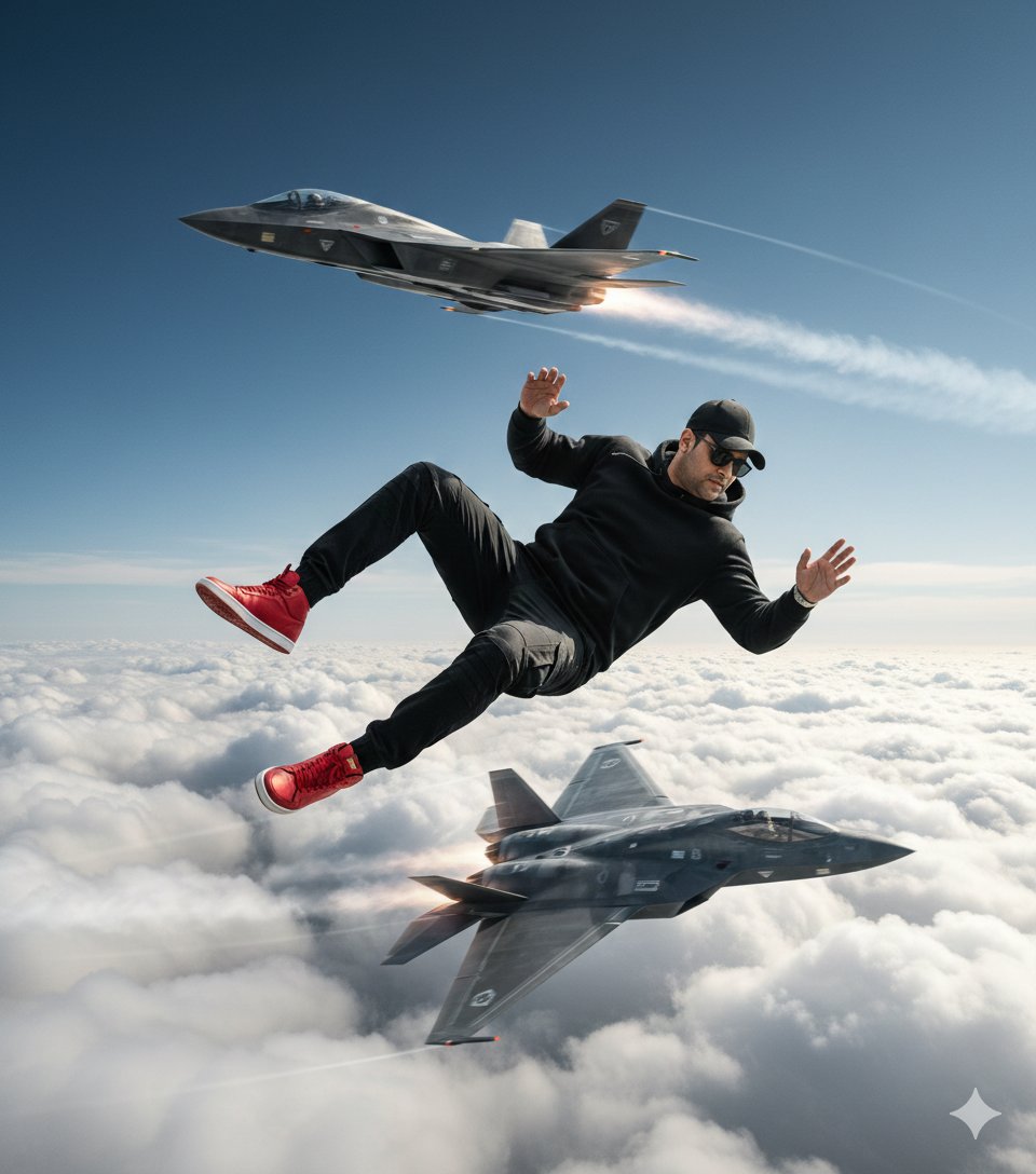 Bulutların Üstünde Düşen Adam Prompt Görseli