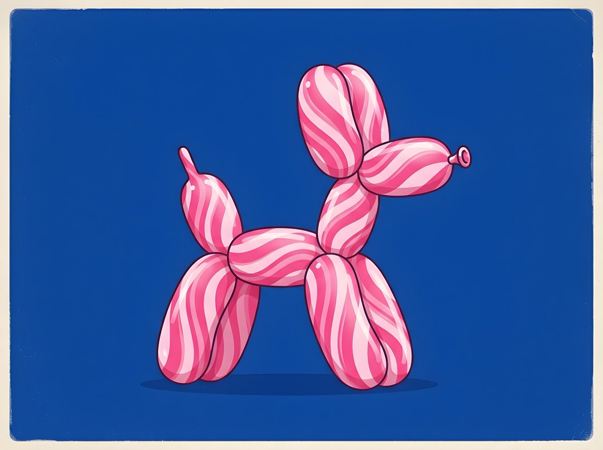 Retro Minimalist Balon Köpek İllüstrasyonu Prompt Görseli