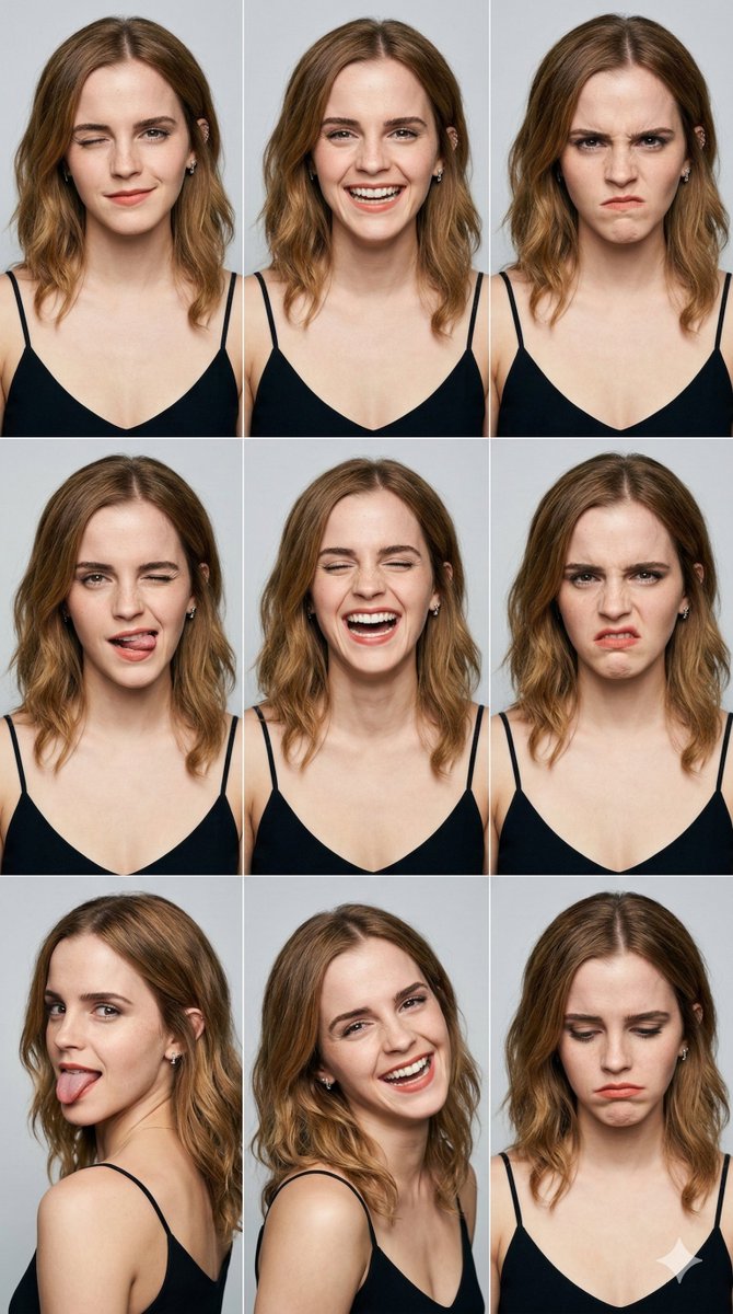 Doğu Asyalı Kadın Yüz İfadeleri 3x3 Düzeni Prompt Görseli