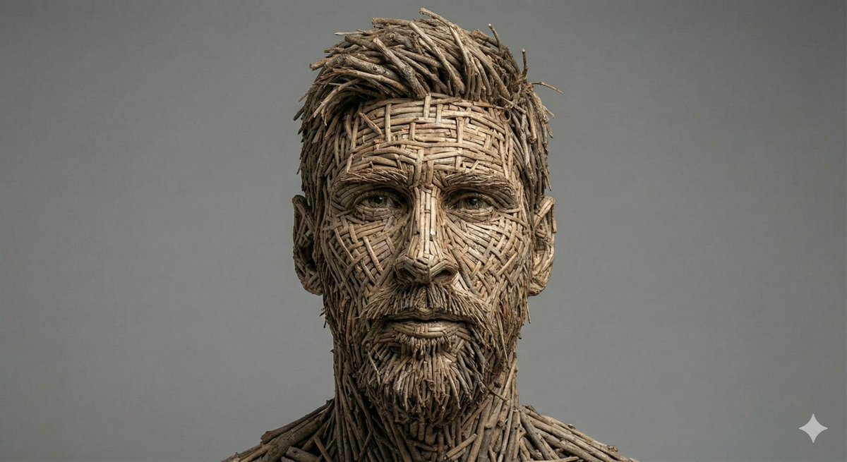 Ahşap Dal Örgüsüyle Portre Çalışması Prompt Görseli