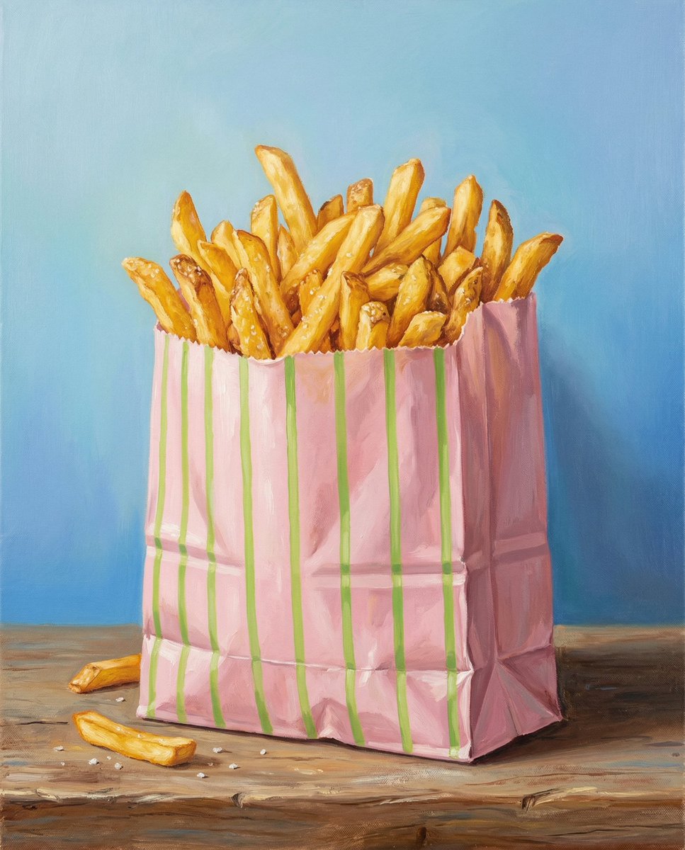 El Boyaması Patates Kızartması Natürmort Prompt Görseli