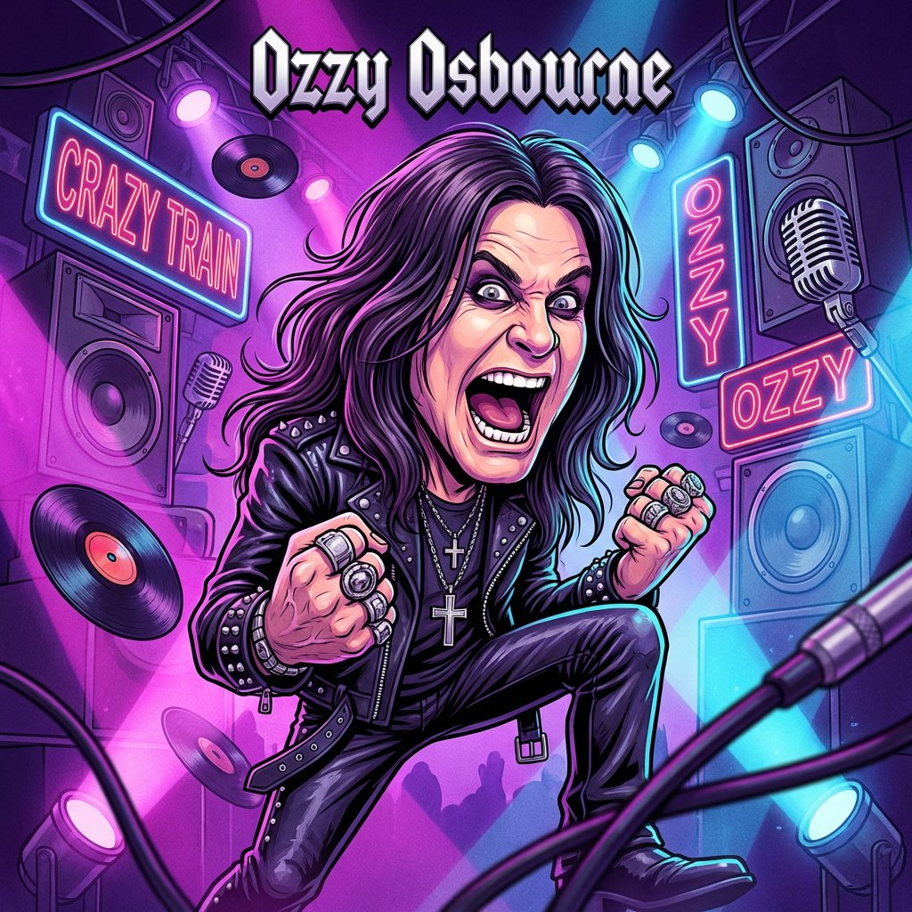 Müzik Efsanesinin Canlı Karikatür İllüstrasyonu Prompt Görseli