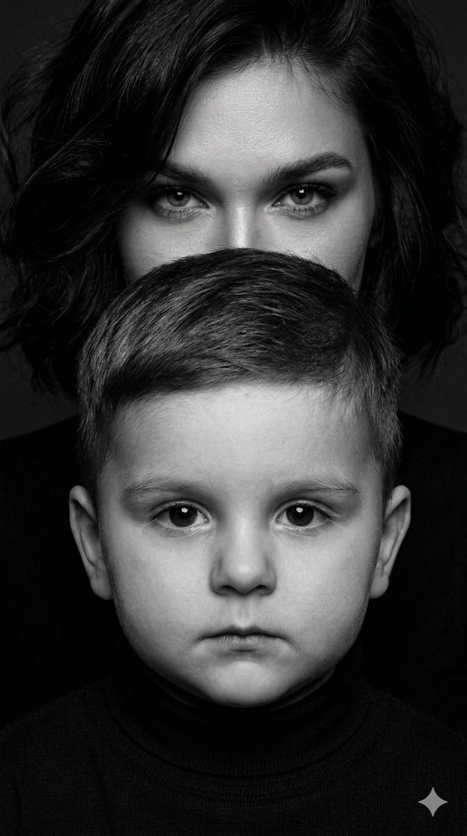 Anne ve Çocuk Siyah Beyaz Portreler - Gemini Yapay Zeka Görseli