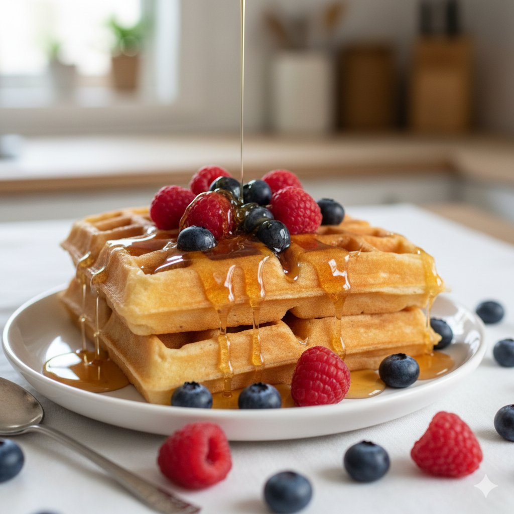 Meyveli Altın Belçika Waffle Görseli - Gemini Yapay Zeka Görseli