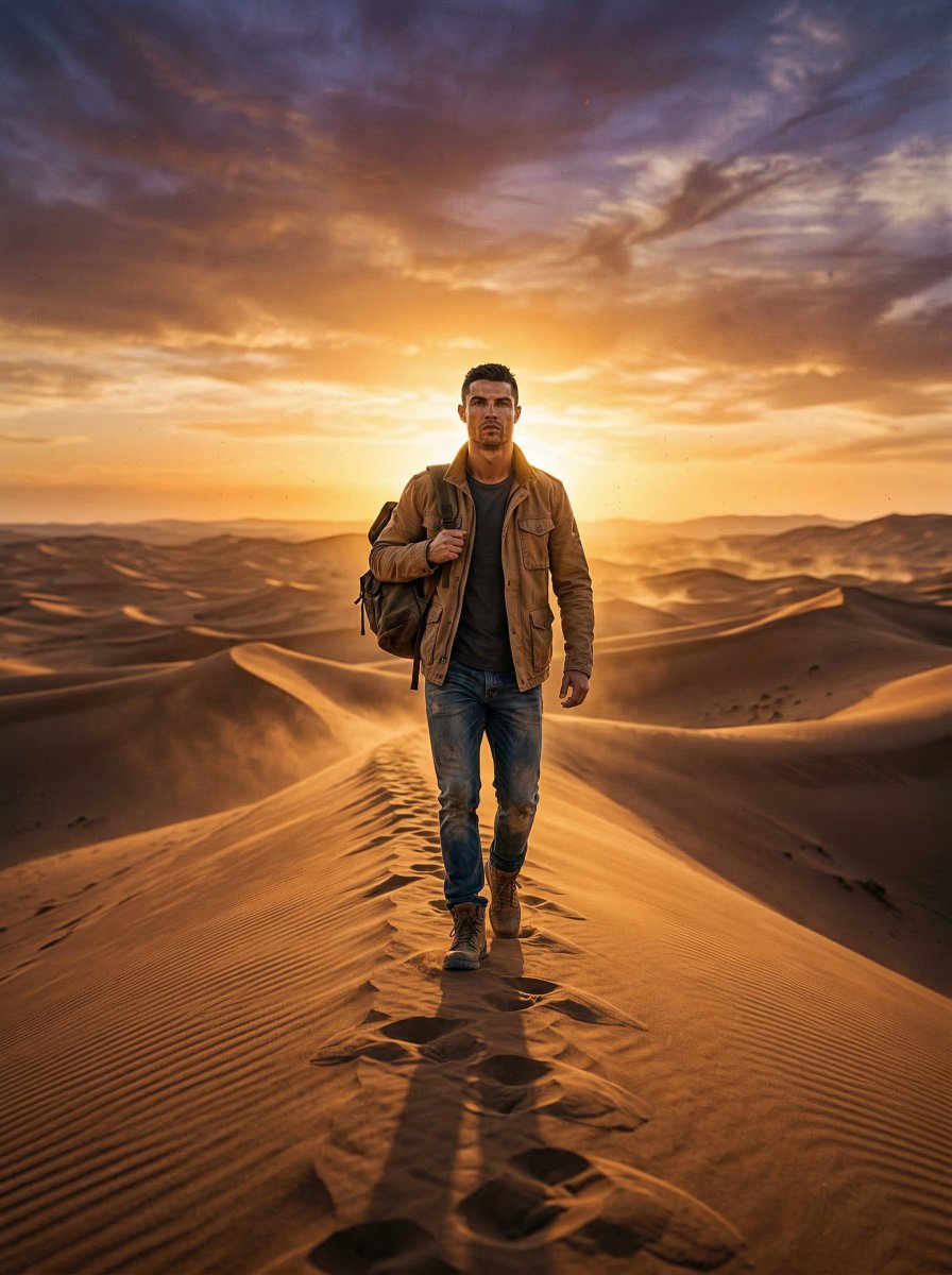 Sahara Çölünde Yalnız Bir Gezgin Prompt Görseli