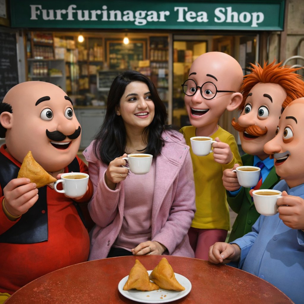 Motu Patlu ile Çay Keyfi - Gemini Yapay Zeka Görseli