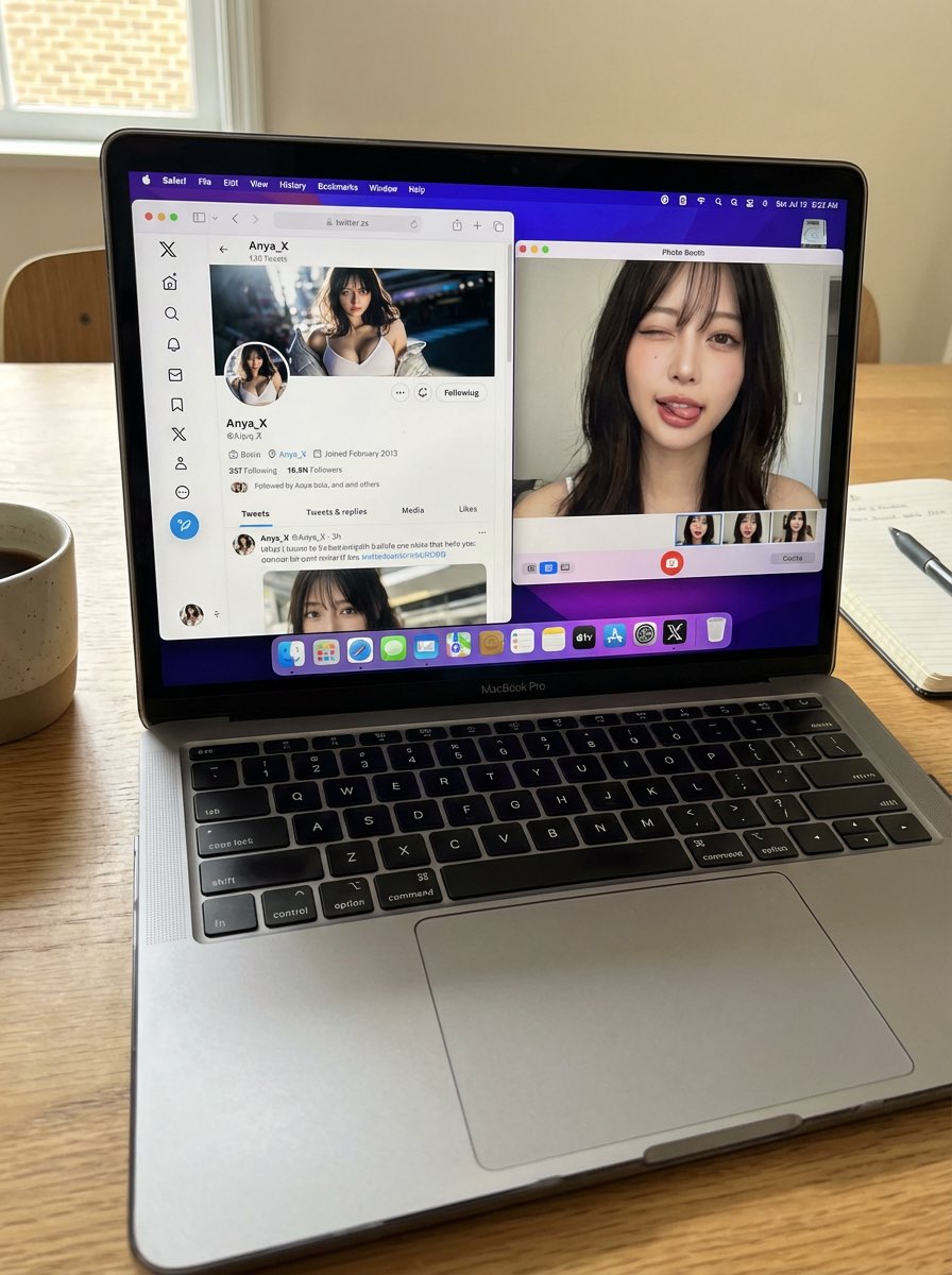 Masaüstünde MacBook Pro ve Selfie - Gemini Yapay Zeka Görseli