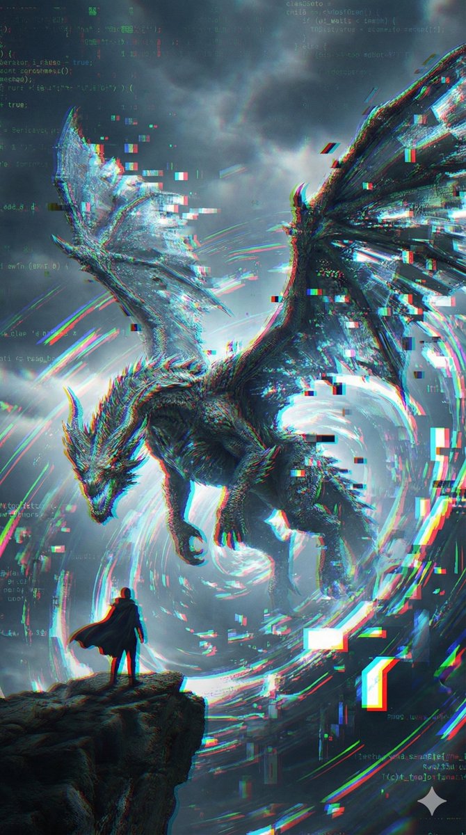 Efsanevi Ejderha Glitch Fırtınasından Çıkıyor - Gemini Yapay Zeka Görseli