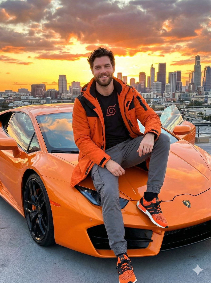 Lamborghini Üzerinde Şık Bir Adam - Gemini Yapay Zeka Görseli